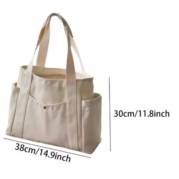 Large Canvas Tote Bag with Pockets & Zip Closure NWT Clean Girl Aesthetics NWT - Picture 11 of 12